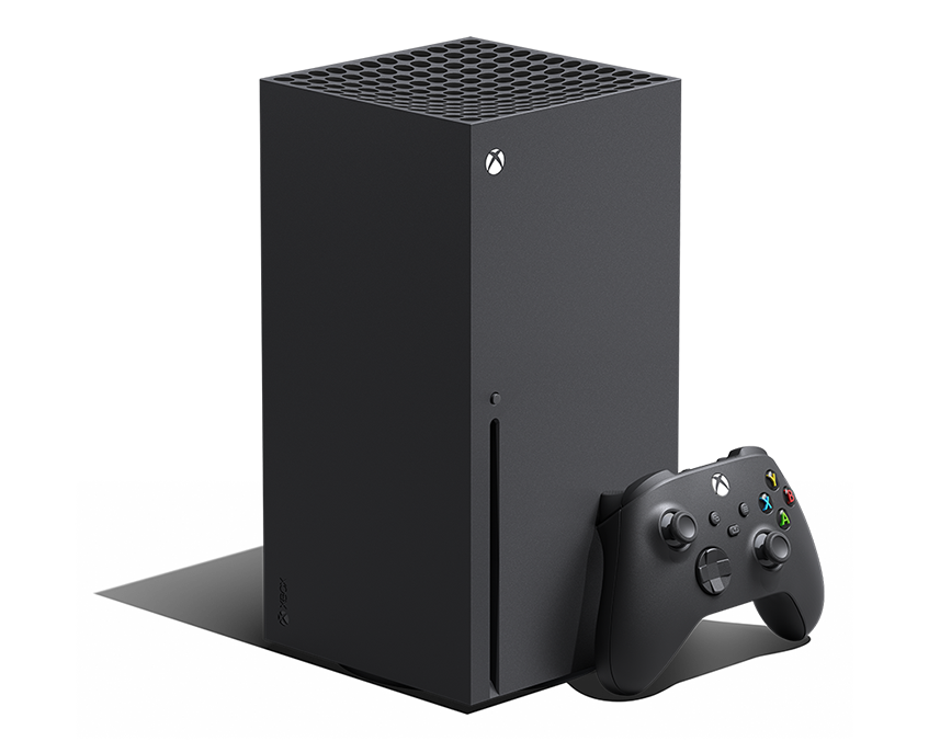 Black Xbox Series X console with controller